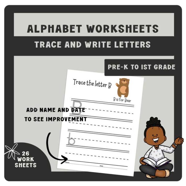 Alphabet Practice | Block Letters | Writing Letters Tracing | Print Worksheets - Image 3