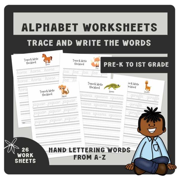 Alphabet Worksheets | Hand lettering Words from A-Z | Trace and Write the Words